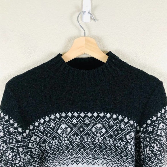 Glory USA Sweater Black White Fairisle Mock Neck Pullover Cropped Size Small - Picture 3 of 14